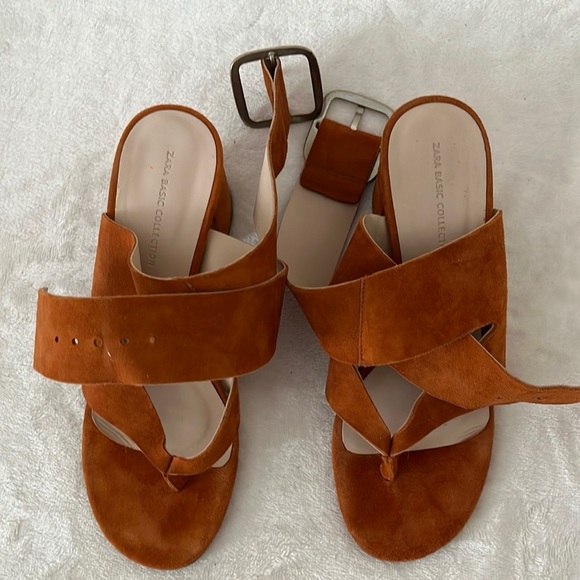 ZARA Faux Suede Leather High Heel Sandals With Buckle Wraparound Strap Tan 6US - Picture 9 of 11